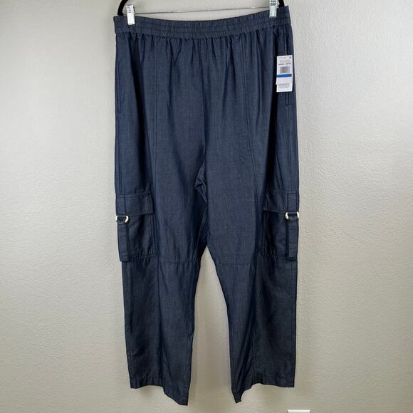 Michael Kors Indigo Blue High Rise Wide Leg Pull-On Utility Ankle Pant XL NWT - Picture 15 of 16